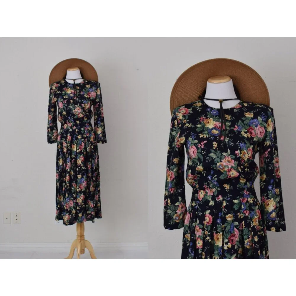 Vintage 90s Floral Rayon Dress‎ size 6